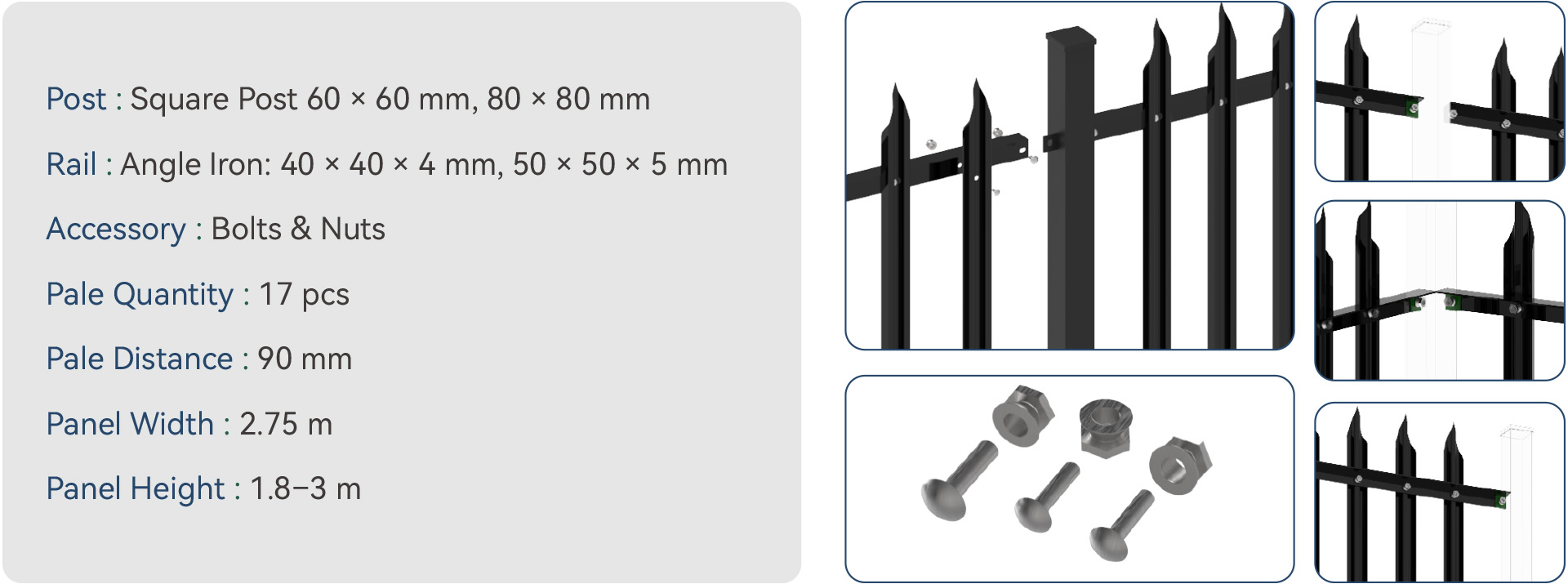 Square Post + Angle Iron Rail + Welded Lug